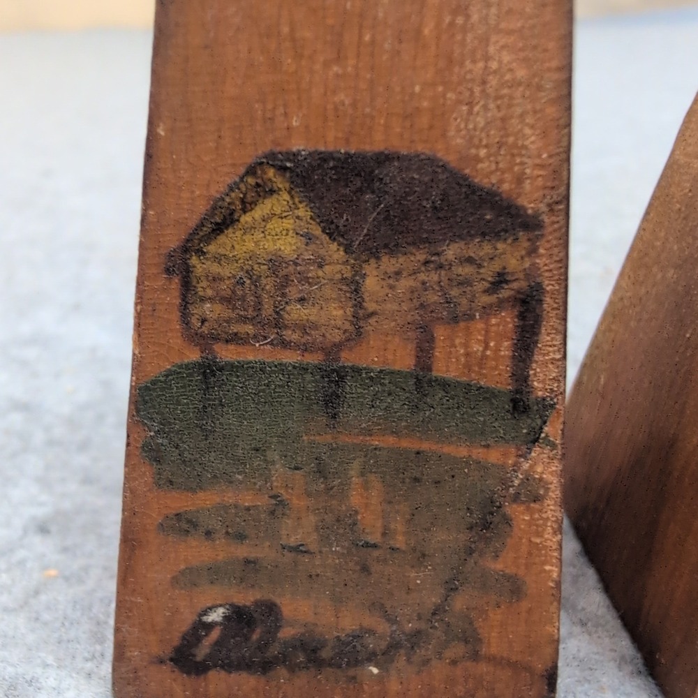 Vintage Hand Painted Wooden Cabin Salt and Pepper Shakers Rustic Folk Art Set - Picture 3 of 8